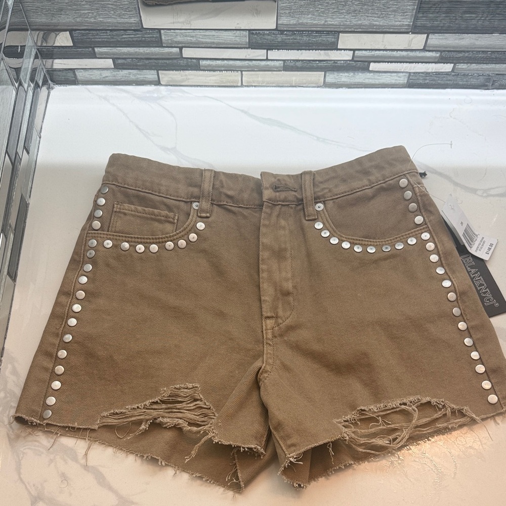 Studded Tan Denim Shorts